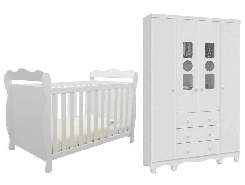 Guarda-roupa de Bebê 3 Gavetas 4 Portas Moveis - Peroba + Berço Mini Cama Branco Guarda-roupa de Bebê 3 Gavetas 4 Portas Moveis - Peroba + Berço Mini Cama Branco