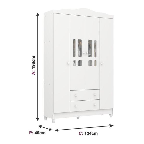 Imagem de Guarda-Roupa de Bebê 4 Portas 2 Gavetas Ariel Branco