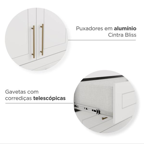 Imagem de Guarda Roupa de Bebê Retro 4 Portas e 4 Gavetas 100% MDF Zoe Yescasa Branco HP/Jequitibá HP