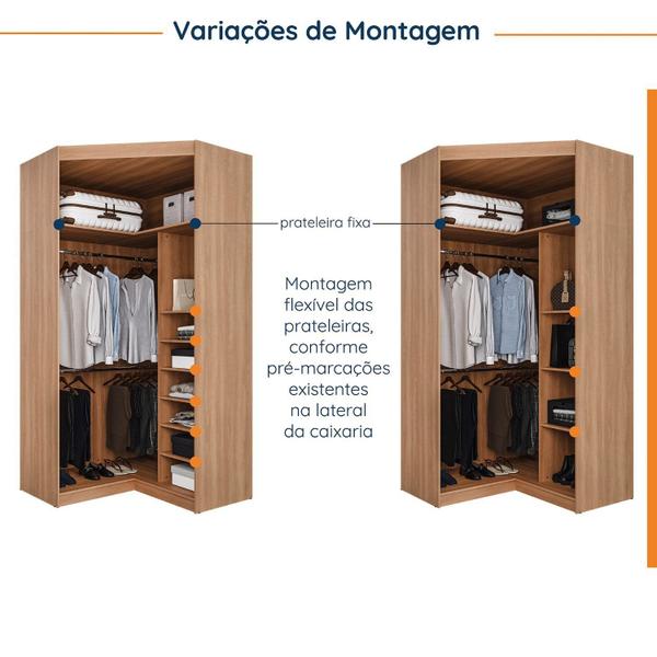 Imagem de Guarda Roupa de Canto Closet com 6 Prateleiras e Portas de Espelho Modular Hera Cabecasa Madeiramade