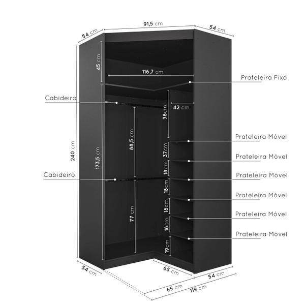 Imagem de Guarda Roupa de Canto Closet com 6 Prateleiras e Portas de Espelho Modular Hera Cabecasa Madeiramade