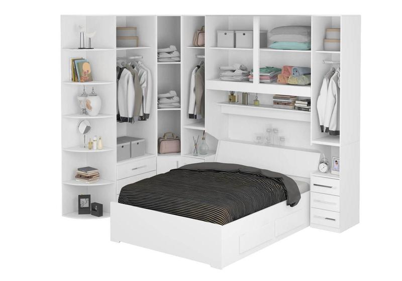 Imagem de Guarda-Roupa de Canto com Cama Baú e Cantoneira 1219 Branco