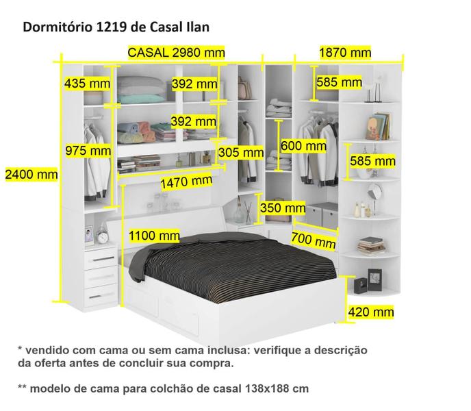 Imagem de Guarda-Roupa de Canto com Cama Baú e Cantoneira 1219 Castanho