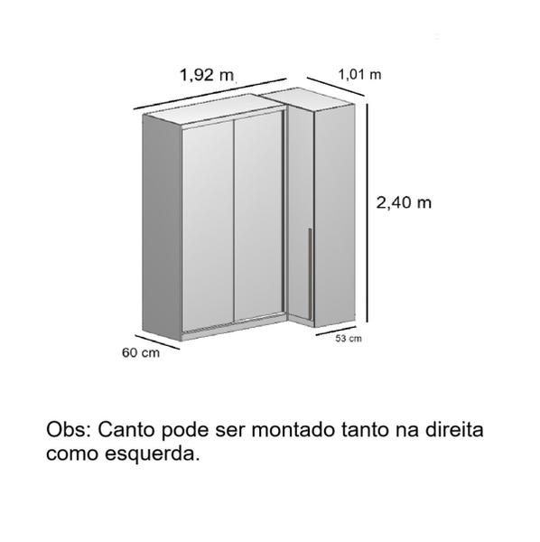 Guarda Roupa de Canto Porta de Correr 3 Portas 2 Espelhos Altezza