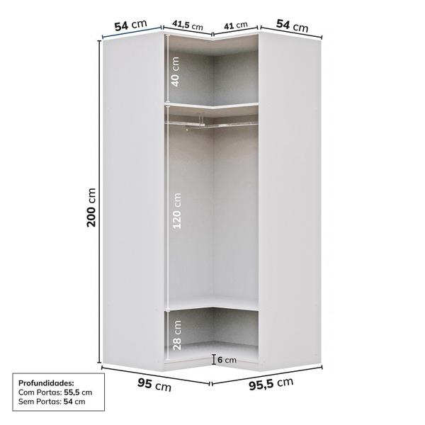 Imagem de Guarda-roupa de Canto Reto Modular 95cm sem Portas com Cabideiros Jade Cabecasa Madeiramadeira