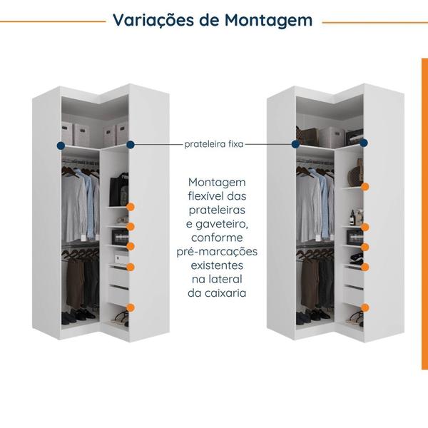 Imagem de Guarda Roupa de Canto Reto Modular com 3 Prateleiras 2 Gavetas Hera CabeCasa MadeiraMadeira