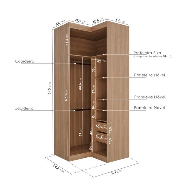 Imagem de Guarda Roupa de Canto Reto Modular com 3 Prateleiras 2 Gavetas Hera CabeCasa MadeiraMadeira