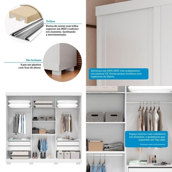 Imagem de Guarda Roupa De Casal 100 % Mdf 3 Portas 4 Gavetas Zara Acp Móveis Branco