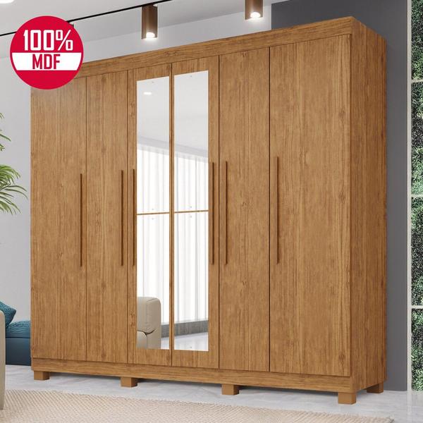 Imagem de Guarda-Roupa de Casal 100% MDF 6 Portas 4 Gavetas Inglaterra Com Espelho - Tudo de Móveis