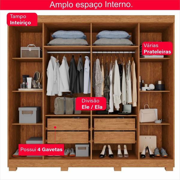 Imagem de Guarda-Roupa de Casal 100% MDF 6 Portas 4 Gavetas Inglaterra Ripado - Tudo de Móveis