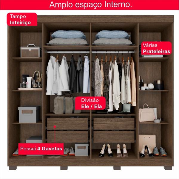 Imagem de Guarda-Roupa de Casal 100% MDF 6 Portas 4 Gavetas Inglaterra  - Tudo de Móveis