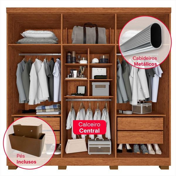 Imagem de Guarda-Roupa de Casal 100% MDF 6 Portas 4 Gavetas Sevilha Prime Com Espelho - IMOP