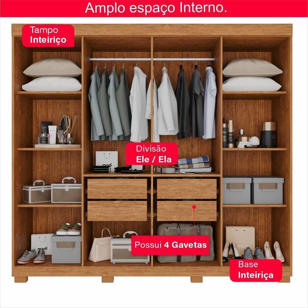 Imagem de Guarda-Roupa de Casal 100% MDF 8 Portas 4 Gavetas Itália Com Espelho  - Tudo de Móveis