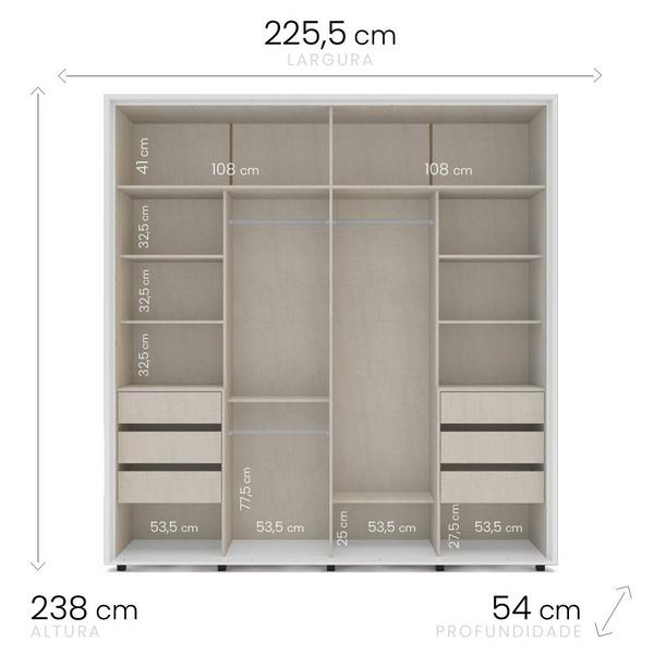 Imagem de Guarda Roupa De Casal 225cm Coimbra 2 Portas 6 Gavetas Branco - Politorno