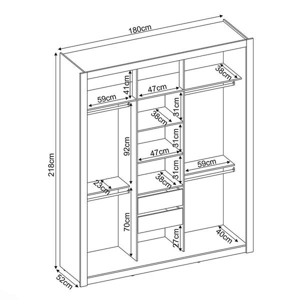 Imagem de Guarda Roupa de Casal 3 Portas de Correr 2 Gavetas em MDP com Espelho 218x180x52 cm Bélgica Demóbile