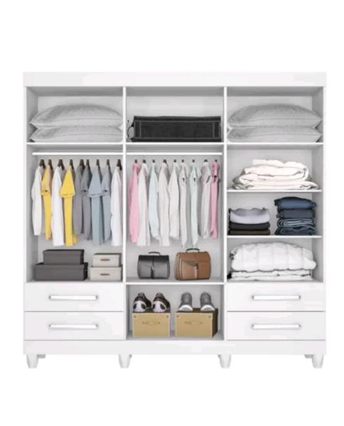 Imagem de Guarda-Roupa De Casal 6 Portas 4 Gavetas 6 Prateleiras Nice Made Marcs Branco Acetinado