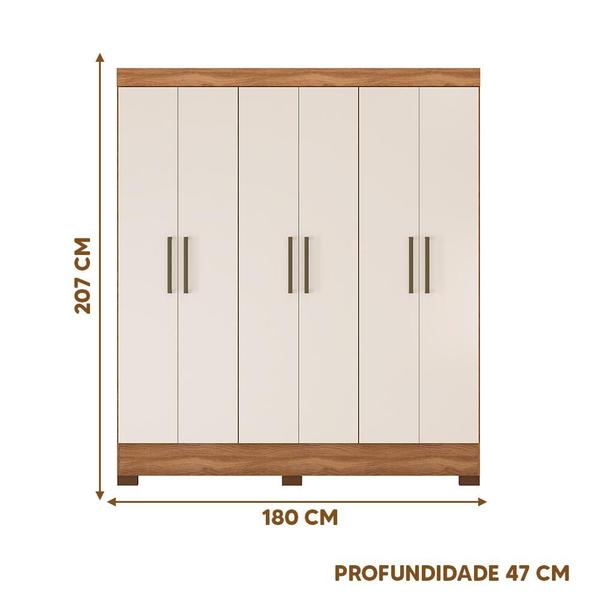 Imagem de Guarda Roupa De Casal 6 Portas e 2 Gavetas 1.80m Amendola Touch Off White Havana Shop Jm