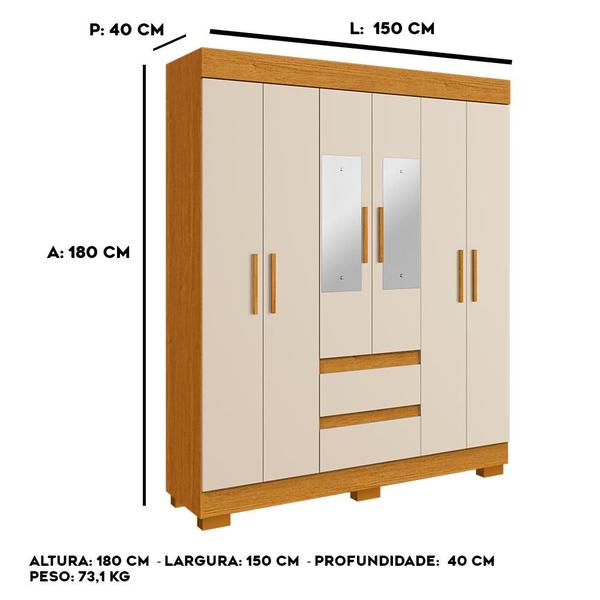Imagem de Guarda-Roupa De Casal Argentina Com Espelho 6 Portas Linhamobília