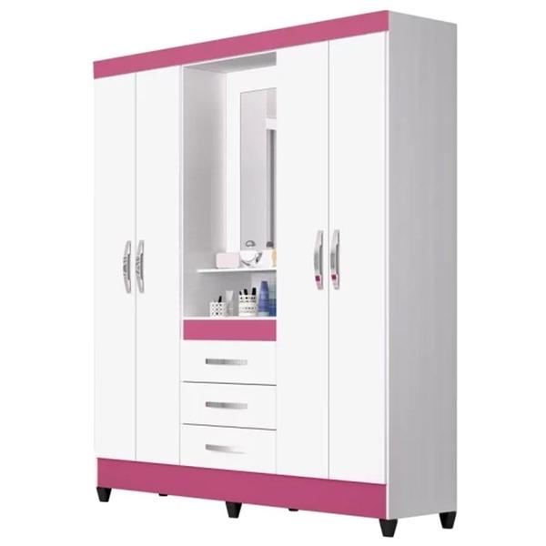 Imagem de Guarda Roupa de Casal Capri 04 Portas e 03 Gavetas Flex Branco ou Branco com Rosa - Moval