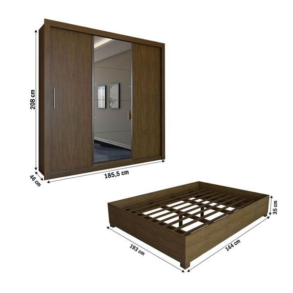 Imagem de Guarda-Roupa de Casal Carol 3 Portas 4 Gavetas com Cama Freijó - Panorama Móveis