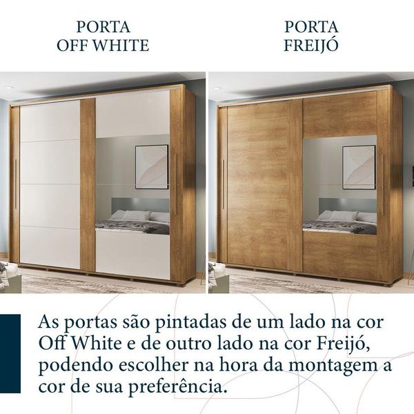 Imagem de Guarda Roupa De Casal Coimbra 2 Portas 6 Gavetas Freijó/ Off White Com Espelho - Politorno