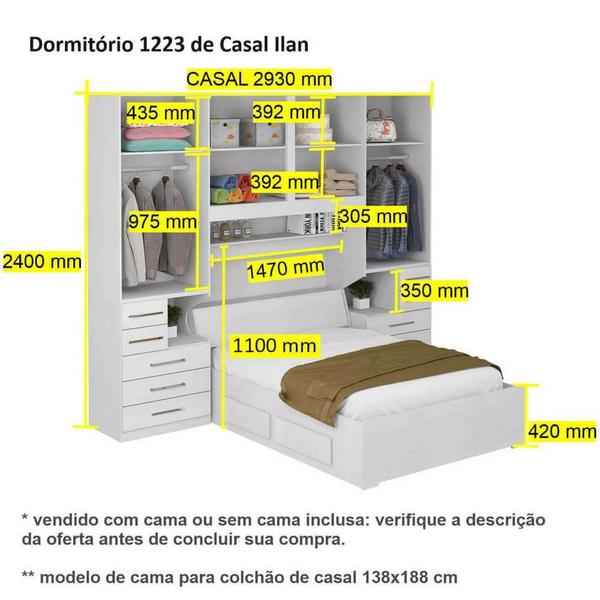 Imagem de Guarda-roupa de Casal com Cama Bau Embutida 1223 Branco