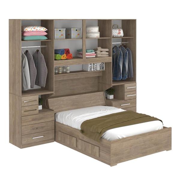 Imagem de Guarda-roupa de Casal com Cama Bau Queen Size Embutida 1223 Castanho