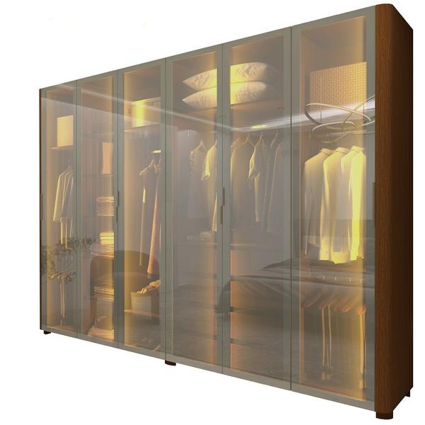 Imagem de Guarda Roupa de Casal Gelius Innova 6 portas com 6 portas de vidro reflecta 4 gavetas com pés e LED Castanho