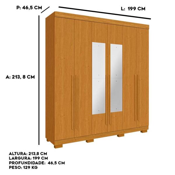 Imagem de Guarda-Roupa De Casal Polônia Com Espelho 6 Portas Linhamobília