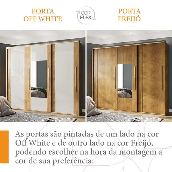 Imagem de Guarda Roupa De Casal Sevilha 3 Portas 4 Gavetas Freijó/ Off White Com Espelho - Politorno