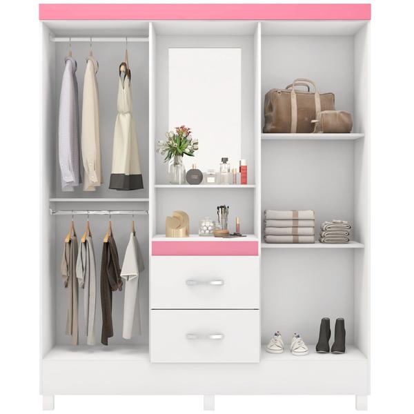 Imagem de Guarda Roupa Demobile capelinha Lord 4 portas 2 gavetas com penteadeira espelho Branco/Branco Rosa