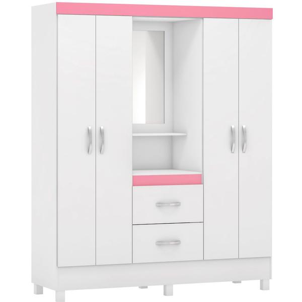 Imagem de Guarda Roupa Demobile capelinha Lord 4 portas 2 gavetas com penteadeira espelho Branco/Branco Rosa