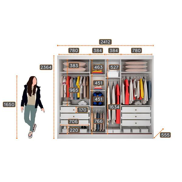 Imagem de Guarda-Roupa Diamond Plus com 1 Porta Espelho Peliculado 3 Portas e 6 Gavetas