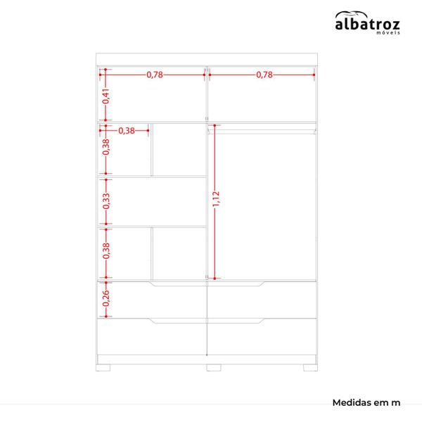 Imagem de Guarda Roupa Doble 4 portas COM ESPELHO Móveis Albatroz
