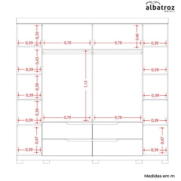 Imagem de Guarda Roupa Doble Casal Ripado 6 Portas 4 Gavetas Albatroz Cor Cinamomo Off White