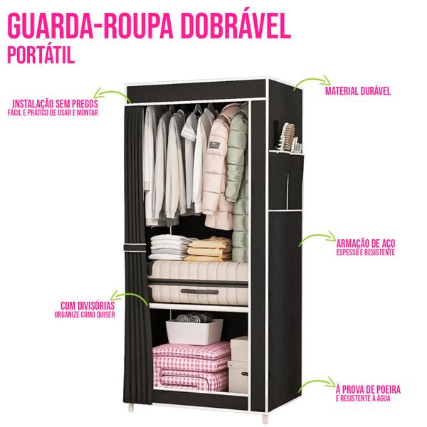 Imagem de Guarda Roupa Dobrável, Portátil e Multiuso - Organizador Armário Versátil P/ Cobertas, Roupas e Acessórios