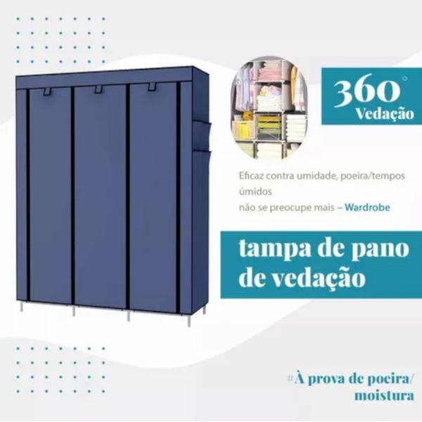 Imagem de Guarda Roupa Dobravel Retratil Azul Organizador De Roupas