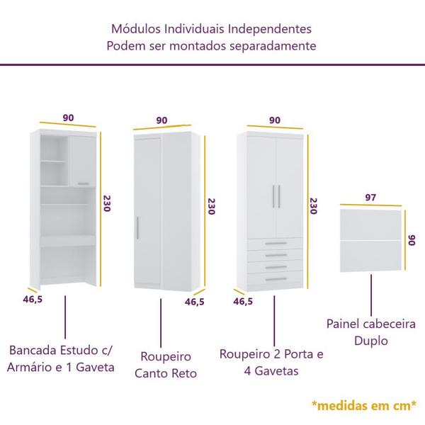 Imagem de Guarda Roupa Dormitório Modulado Alpes Solteiro Canto c/ Bancada de Estudo - Roupeiro Luciane M04