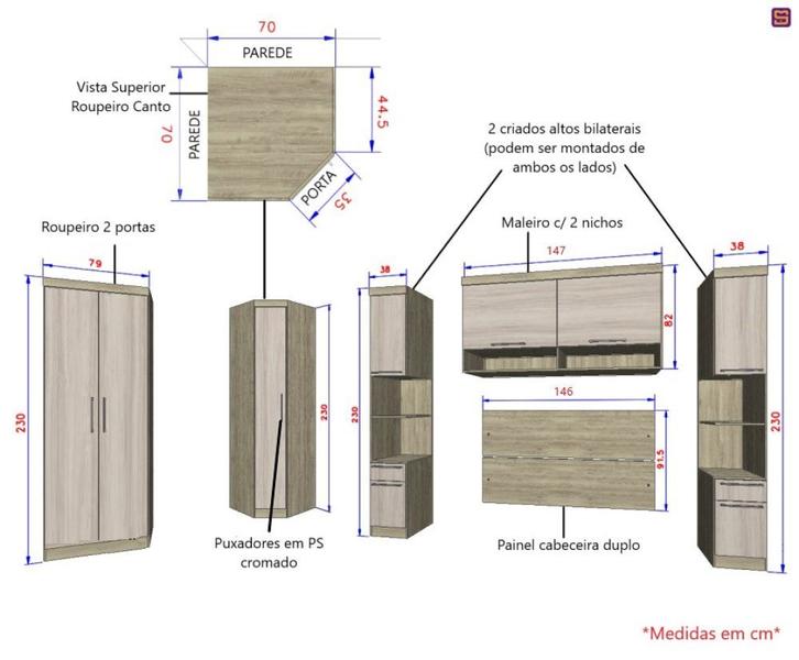 Imagem de Guarda Roupa Dormitório Modulado Master Casal 1,38 m Canto - Avelã Rústico e Ártico Rústico - Luciane M13