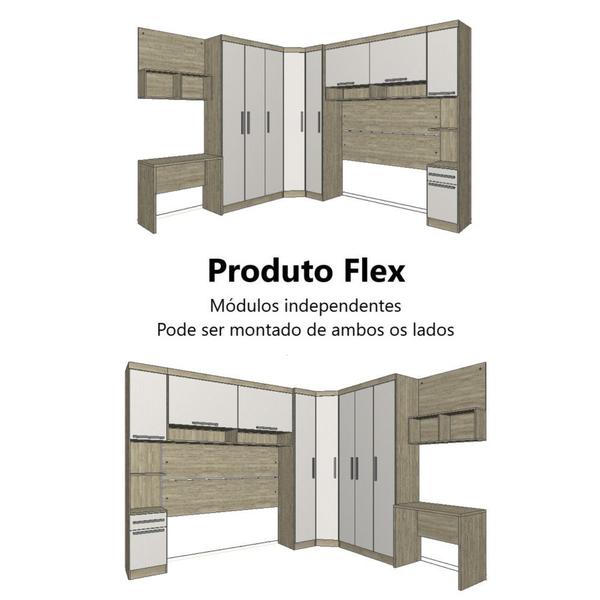 Imagem de Guarda Roupa Dormitório Modulado Master Casal 1,38 m Canto c/ Mesa Escrivaninha e Nicho - Luciane M15