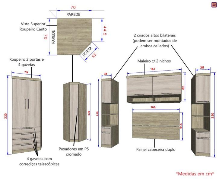 Imagem de Guarda Roupa Dormitório Modulado Master Casal 1,58 m Queen Canto - Avelã Rústico e Ártico Rústico - Luciane M05