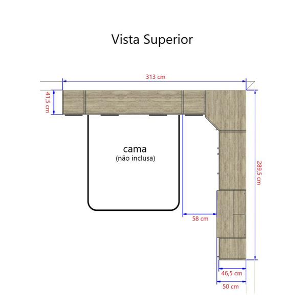 Imagem de Guarda Roupa Dormitório Modulado Master Casal Queen 1,58 m Canto c/ Mesa Escrivaninha e Nicho - Luciane M18