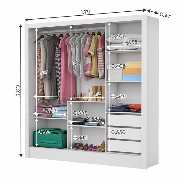 Imagem de Guarda Roupa Dubai com 3 Portas de Correr 3 Gavetas Carioca Branco