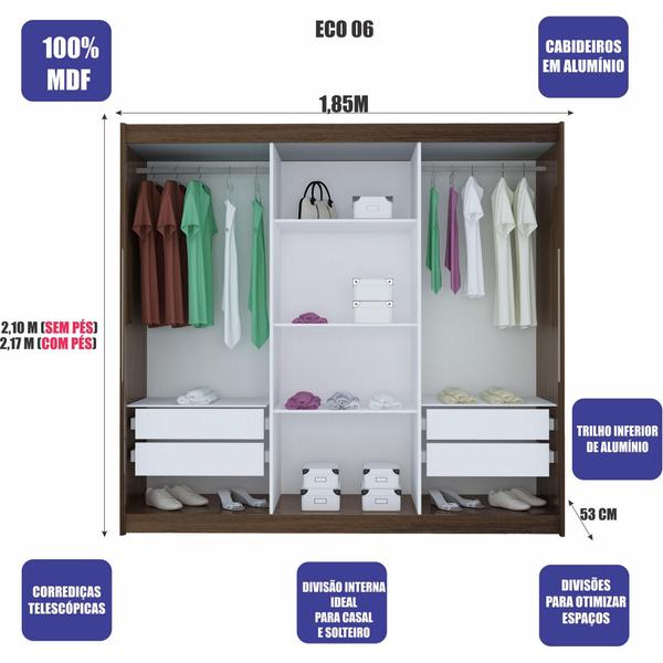 Imagem de Guarda-Roupa ECO 06 Crystal 100% MDF 3 Port 4 Gav Bom Pastor