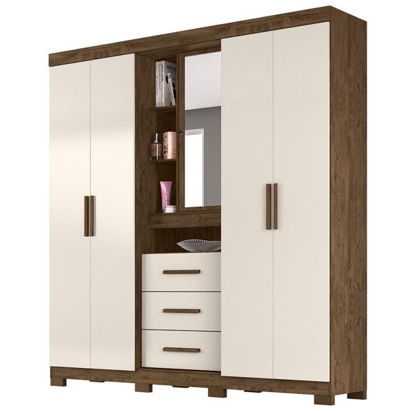 Imagem de Guarda Roupa Eldorado 195cm 5 Portas Castanho Off White com Espelho Moval