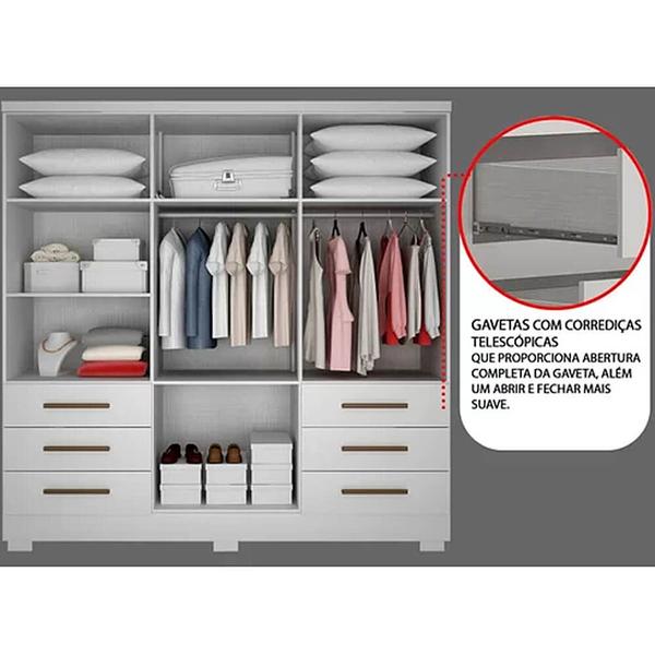 Imagem de Guarda Roupa Encant Com Espelho Casal 6 Portas 6 Gavetas Novo Horizonte Cor Branco