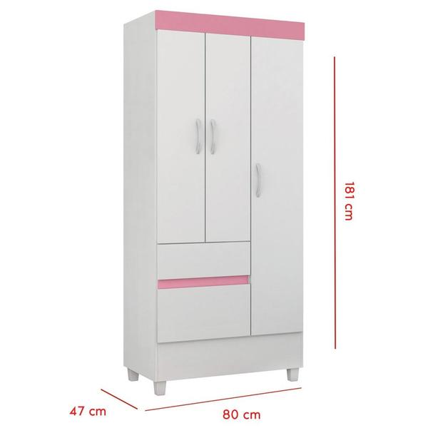 Imagem de Guarda Roupa Flex 3 Portas 2 Gavetas Wind D02 Branco/Rosa/Branco - Mpozenato