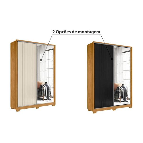 Imagem de Guarda Roupa Frizatto c/2 Portas de Correr Flex e 4 Espelhos - Carvalho/Off White/Preto