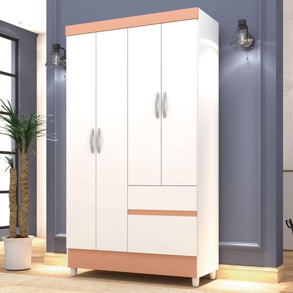 Imagem de Guarda Roupa Ideal 04 Portas e 02 Gavetas Branco/Camarim - Vila Rica