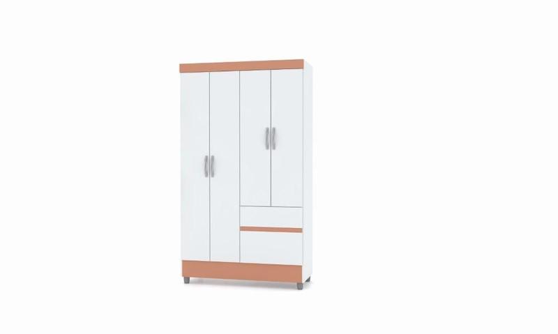 Imagem de Guarda Roupa Ideal Plus 4 Portas e 2 Gavetas - Branco / Camarim - Vila Rica